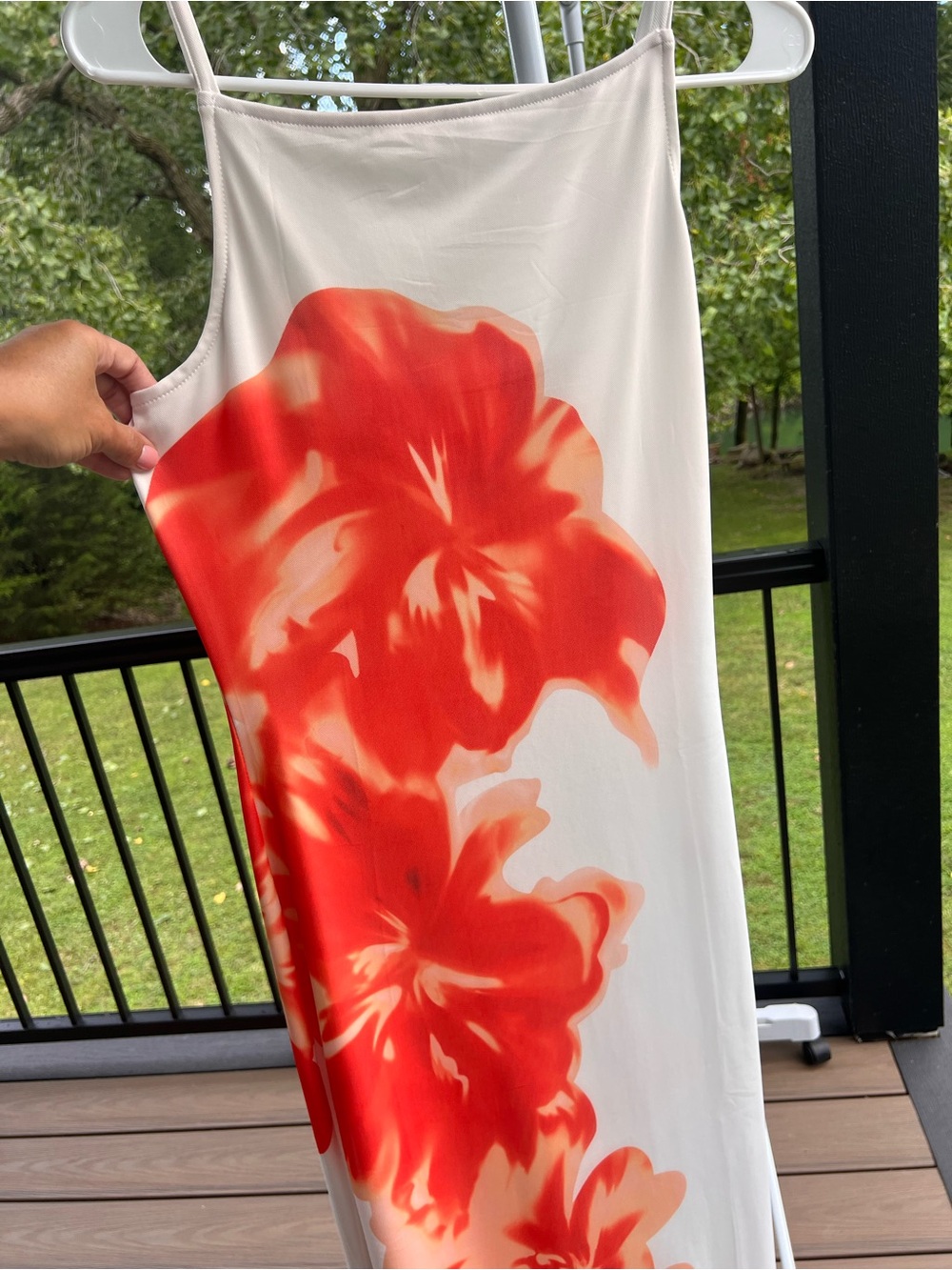 White Maxi Dress with Bold Red Floral Print MEDIUM